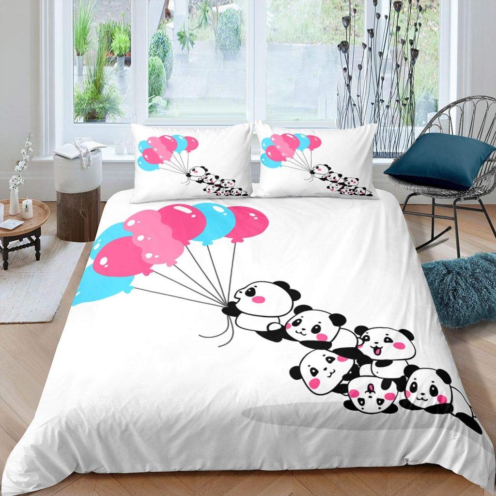 Kids Panda King Queen Duvet Cover Cute Animal Bedding Set For Boys Girls Cartoon Style 2/3pcs Quilt Cover Flower Comforter Cover