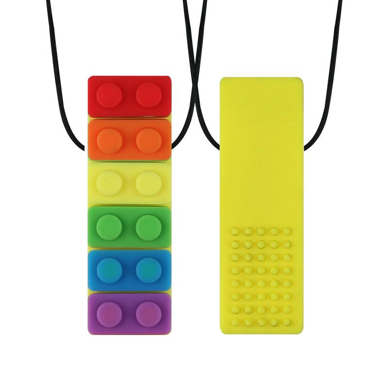 Детский силиконовый чай: Радужные строительные блоки и жевательный кулон