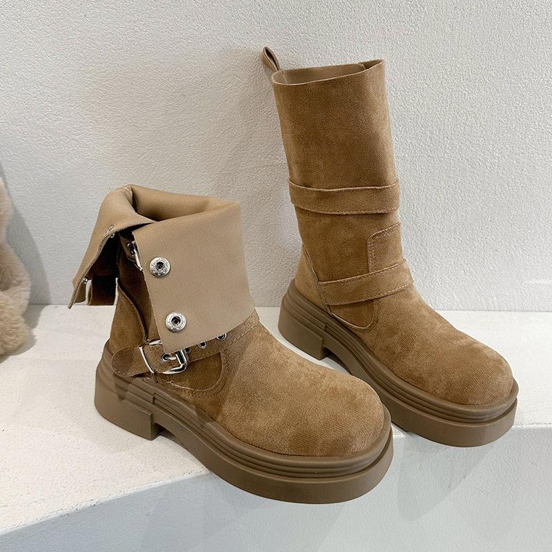 Ботинки Martin женские новые ретро замшевые на осень и зиму 2025 года, толстая подошва, пряжка на толстом каблуке, круглый носок, средние ботинки женские