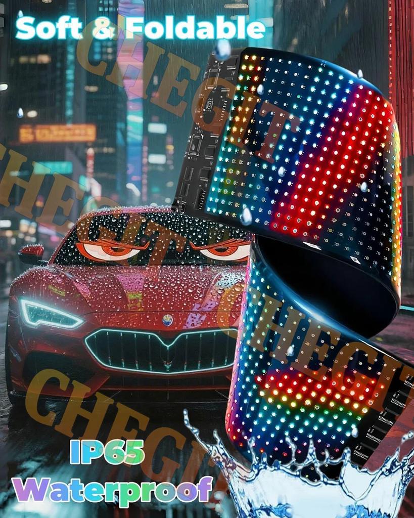 AI Voice LED Matrix Pixel Panel Car Demon Eyes APP Night Light DIY Programmable Flexible LED Display for Car Truck Accessorie