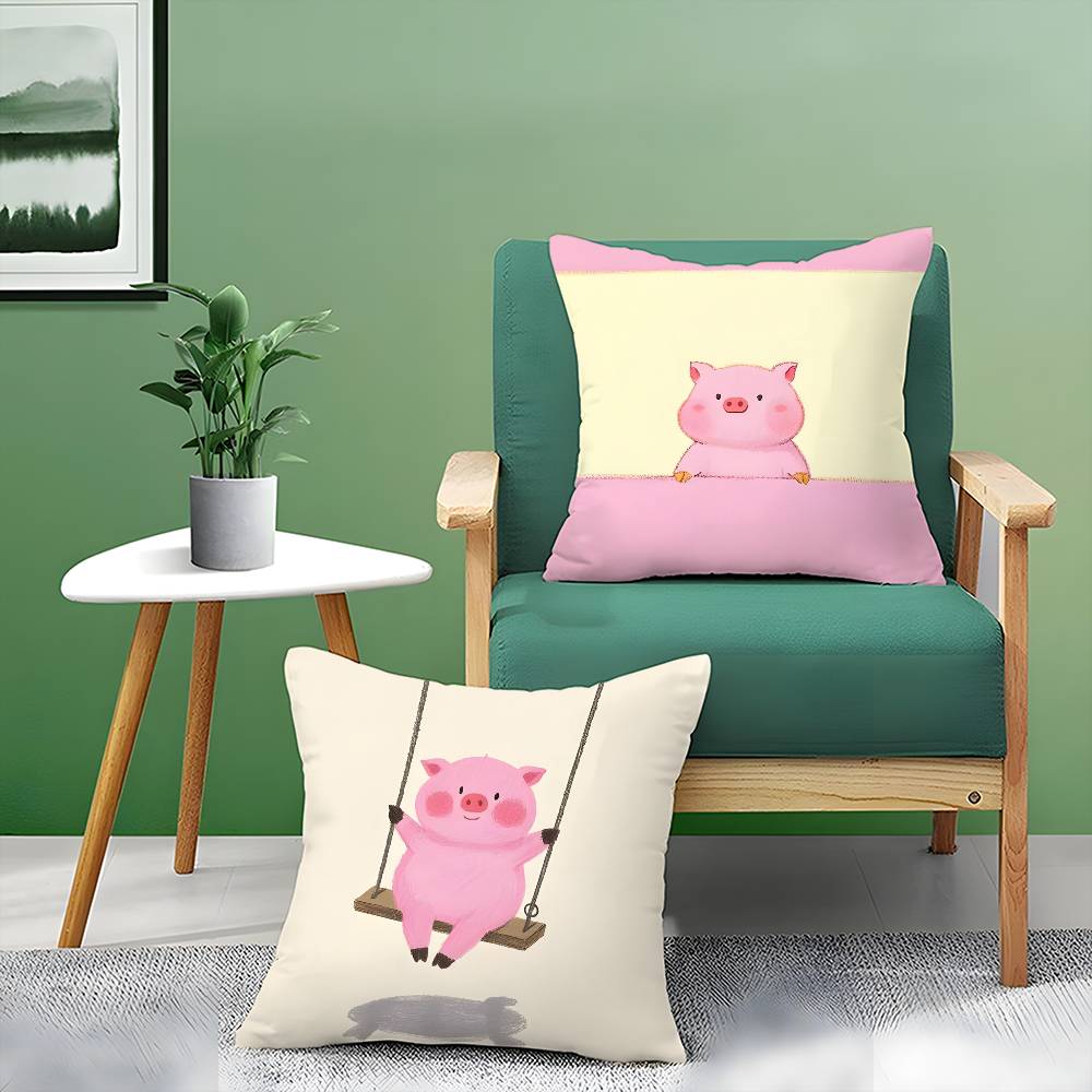 Pretty Elegant Cartoon Cute Pink Pig Pillow Case Comfort Sofa Bed Silky elegant Invisible zipper Decorative cushion cover