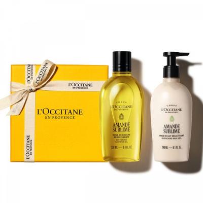 L Occitane Миндальный дуэт для ухода за телом  Миндаль и жимолость  Гель для душа + Молочко-вуаль