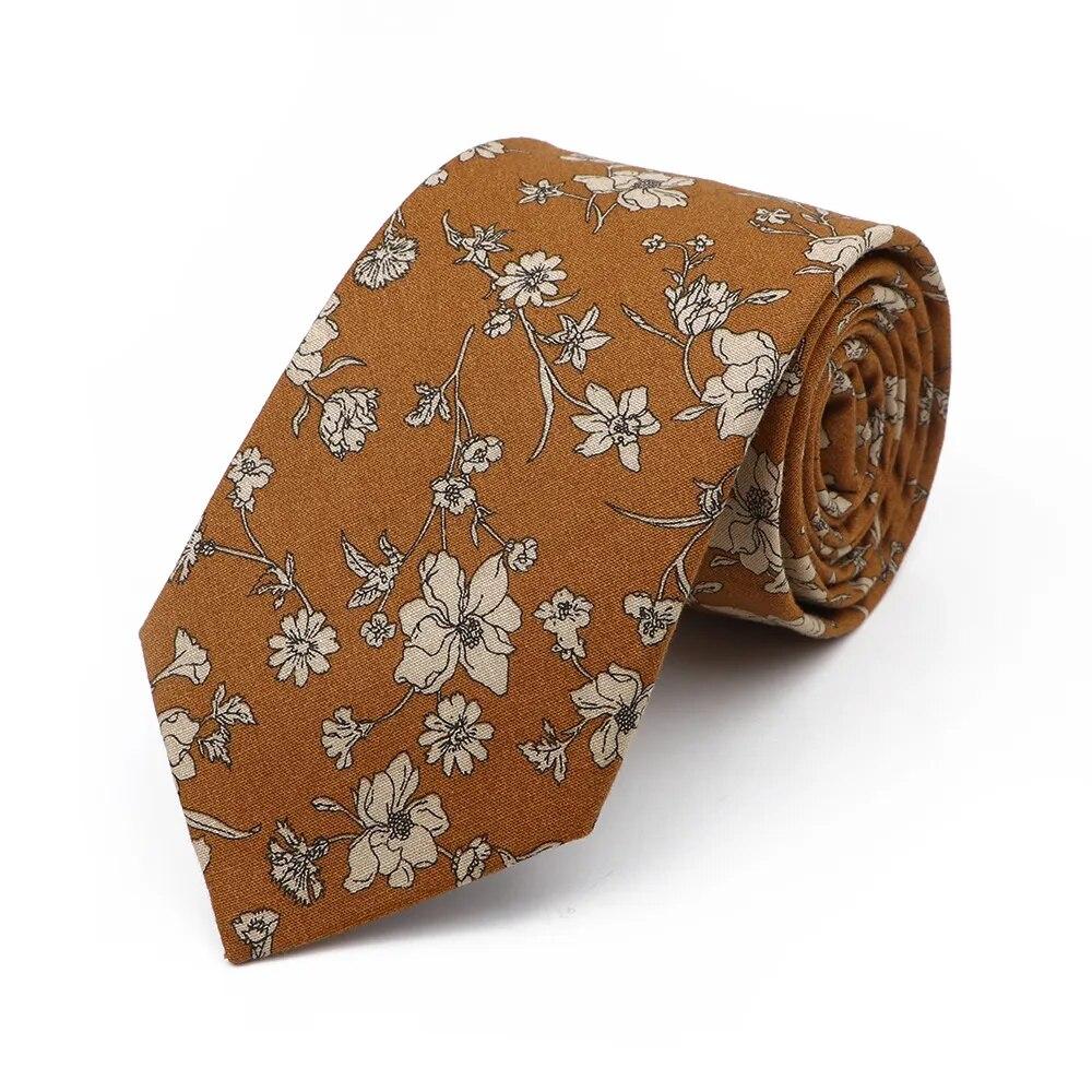 Floral Tie, For Men Women, 100% Cotton, Elegant Flower Necktie, White, Blue, Narrow Skinny, Wedding, Party
