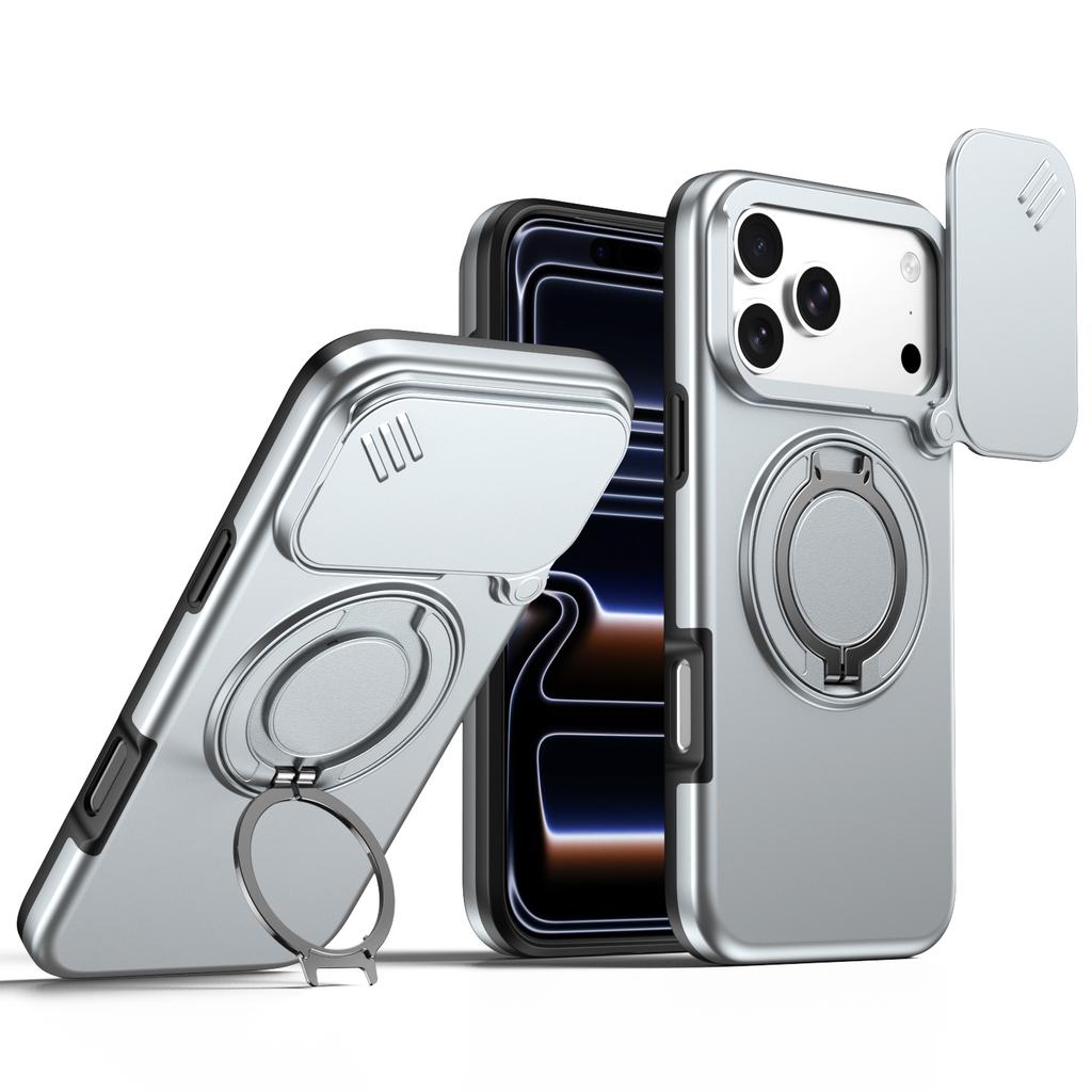 Бронированный чехол-слайдер с защитой объектива камеры для iPhone 13 14 15 16 Plus Air 17 Pro Max, металлическое кольцо-подставка, ТПУ-рама, пластиковая крышка