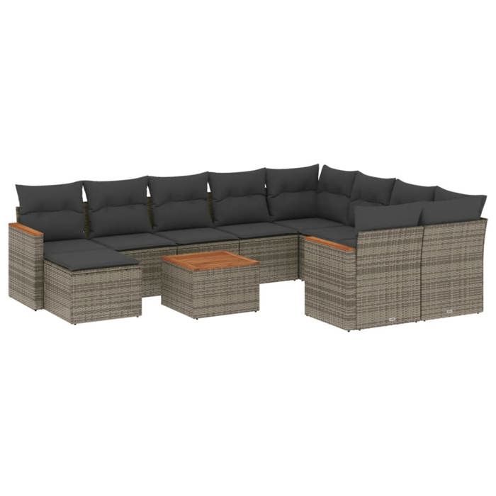 VidaXL Salon de Jardin avec Coussins 11 pcs, Canapés de Terrasse, Ensemble de Meubles de Patio, Mobilier d'Extérieur, Gris 3258966
