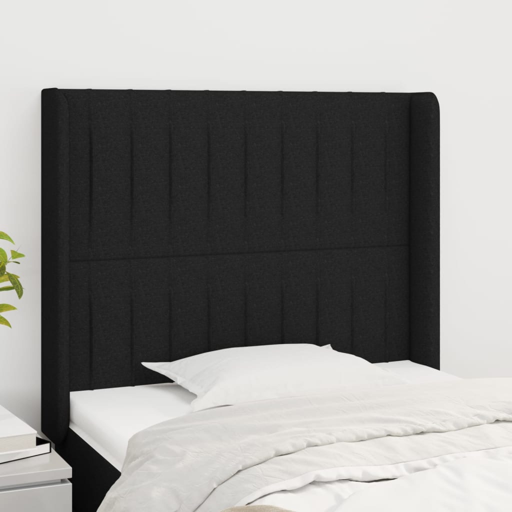 Headboard with Ears Black 103 x 16 x 118 128 cm Fabric