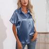 Женский летний топ, однотонная блузка с коротким рукавом, свободные повседневные женские офисные атласные рубашки с лацканами, большие размеры