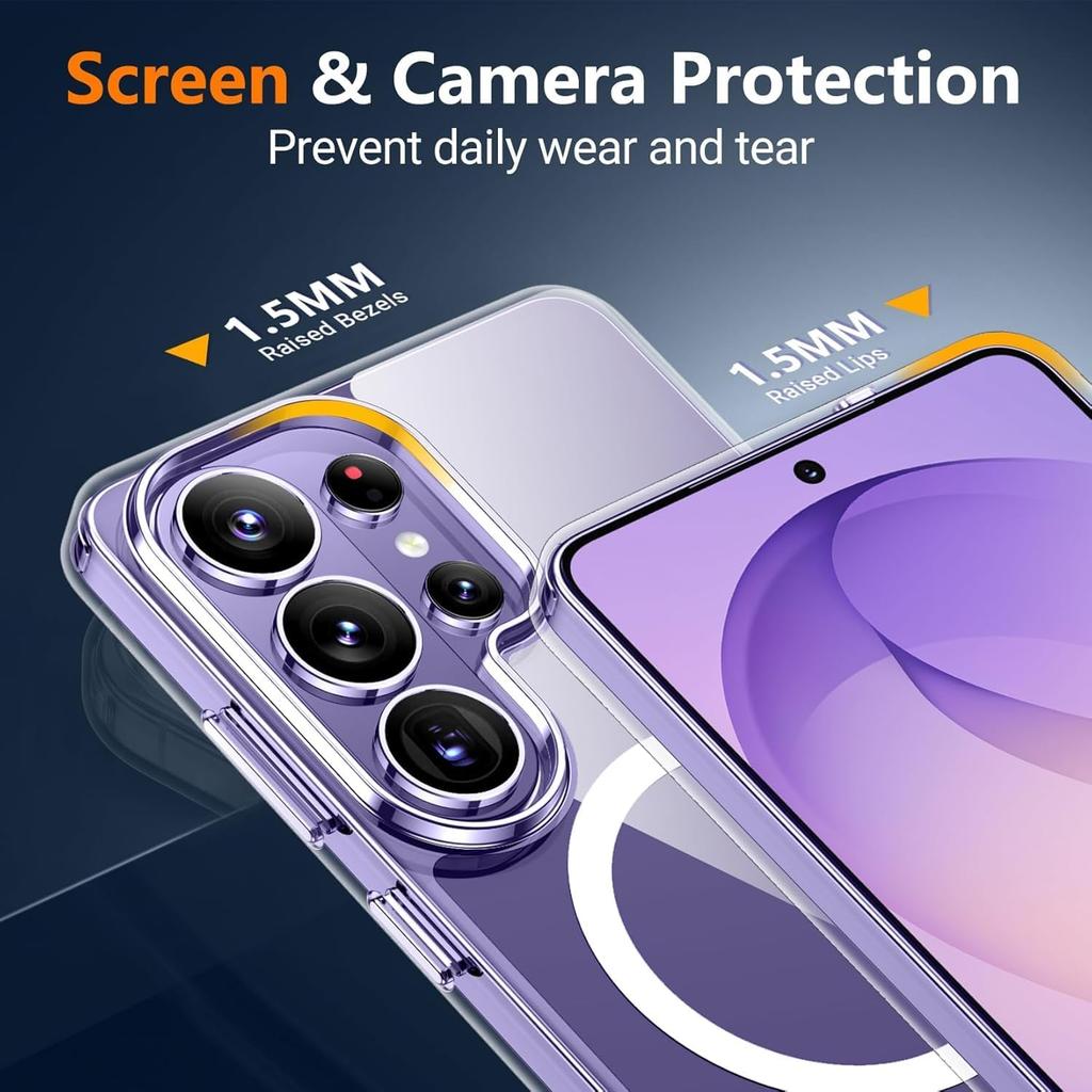 For Samsung Galaxy S26 Ultra S25 Plus Magnetic Phone Case with 2 Glass Screen Protectors MagSafe Non-Yellow Anti-Shock Transpare