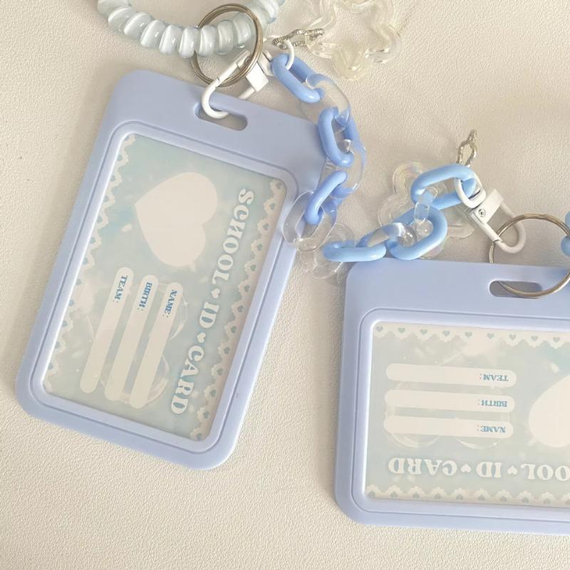 Cute Square Kpop Card Holder Girl Bow Heart-Shaped Keychain Idol Holder Student Campus Card Bus Card Clip