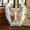 Religious Acrylic Table Stand Angel Wings Cross Sign, Wing Statue, Large Centerpiece for Christmas Tabletop Ornaments Home Living Room Bedroom Office