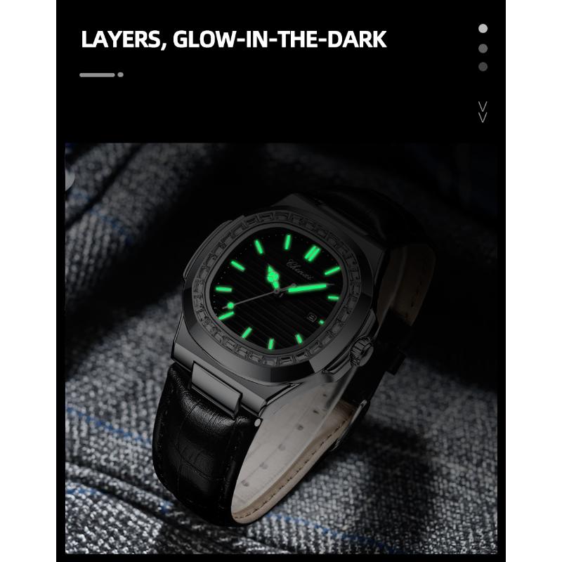 Chenxi Мужские часы Роскошные Водонепроницаемые Светящиеся Кожаные Часы Спорт Кварцевые Часы Прозрачная Задняя Крышка Дата Бизнес Наручные Часы