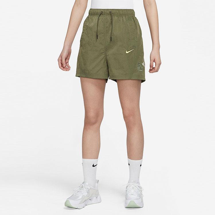 Nike Спортивные шорты с высокой талией, тканые, однотонные, повседневные, спортивные, женские, шорты, средне-оливковый DX6152-222