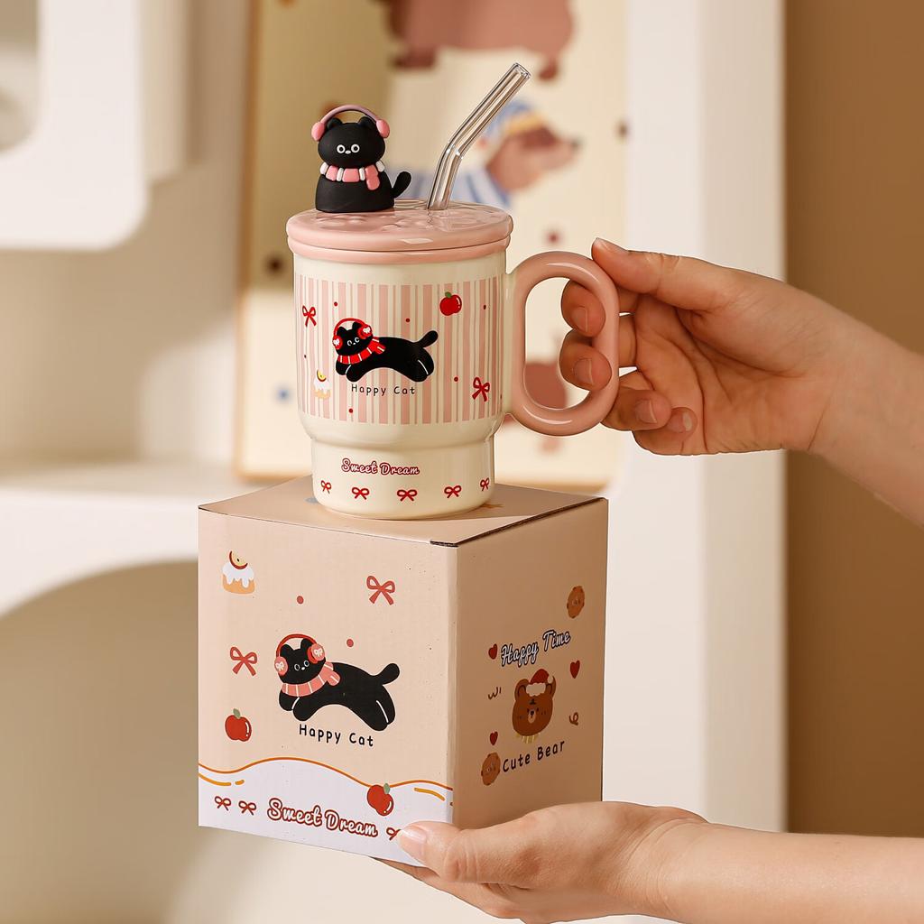2025 Summer High-Value Cold Drink Cup Ceramic Cup Straw Water Cup Large-Capacity Mug Children'S Water Cup