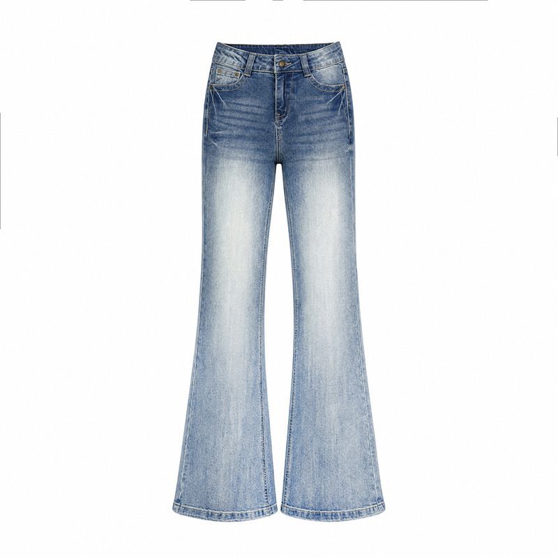 Autumn and winter new gradual change of color washed blue handmade cat whisker micro-horn jeans women