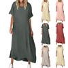 Женская мода сплошной цвет с коротким рукавом повседневные свободные длинные платья