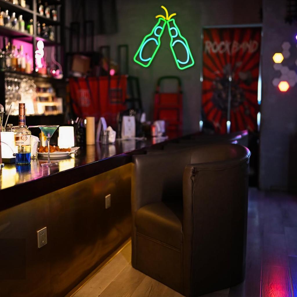 Alkkign Неоновая вывеска Пиво Светящаяся для бара Зеленая Надпись Cheers Неон Питание от USB Неоновая вывеска для бара на стену Вывеска для дома Изакая Мужская пещера Вечеринка Вывеска, Вывеска, Вывеска, Декор,