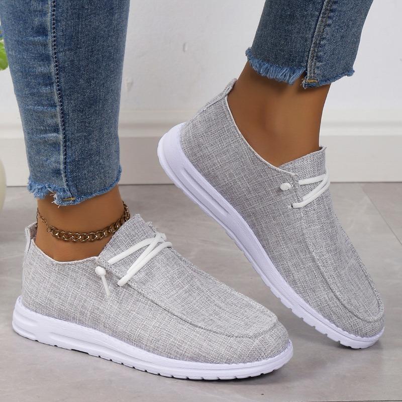 Мода 2024 Осень Новые Женские Холщовые Дышащие Модные Повседневные Туфли На Плоской Подошве Женские Легкие Прогулочные Туфли