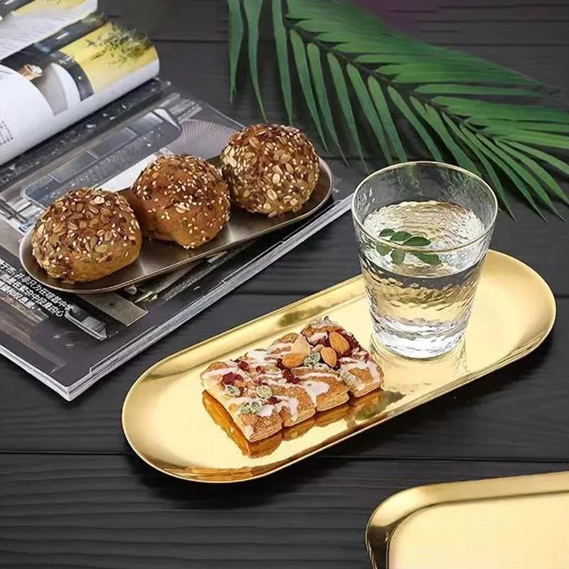 Овальная тарелка из нержавеющей стали, десертная тарелка, поднос для орехов, фруктов, торта, закуски, стейк в западном стиле, кухонная тарелка, многоразовая посуда