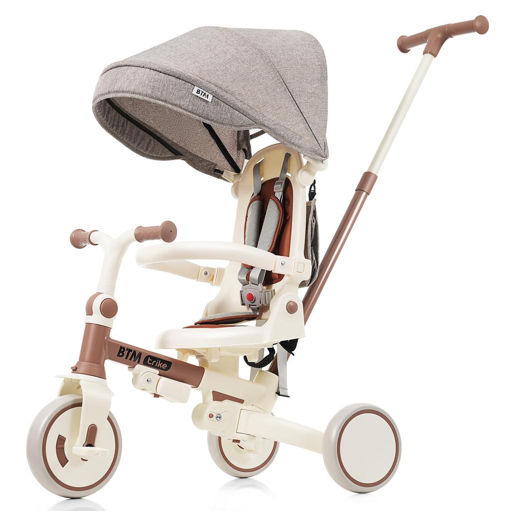 BTM Upgraded Folding Tricycle with and Push Safety for Ages and Swivel Adjustable Bike Toy for Toddlers and Easy Birthday Gift Children's Tricycle,