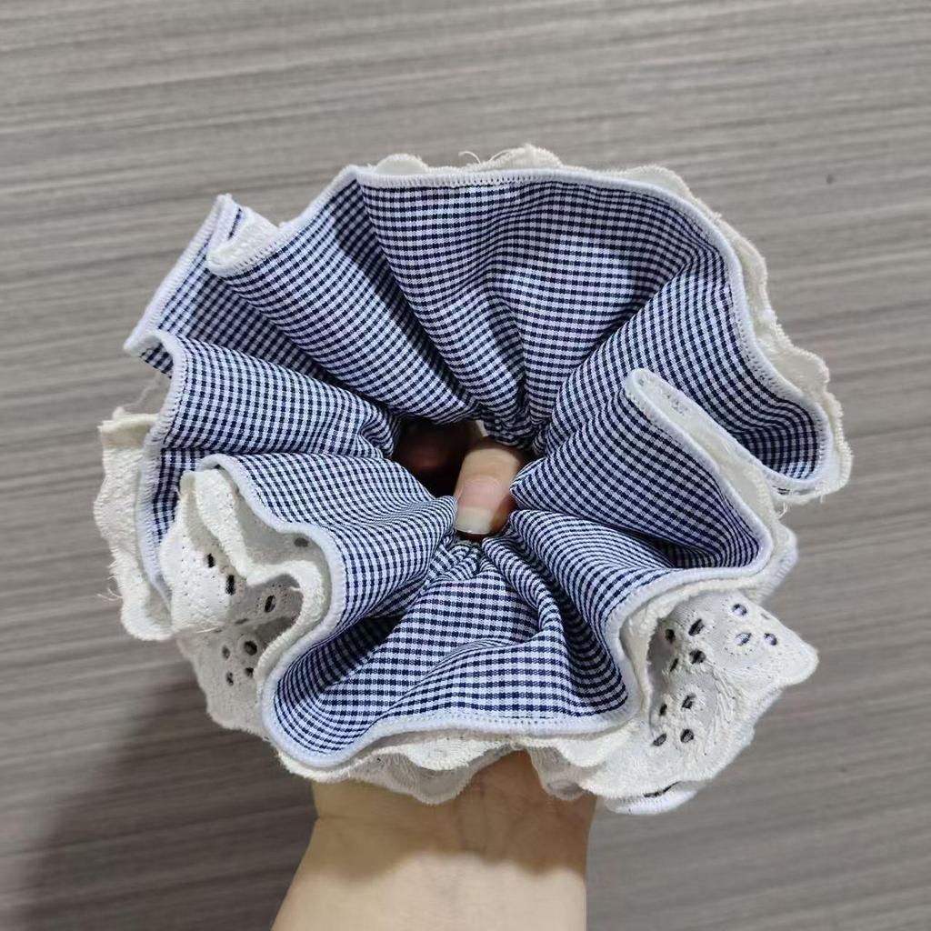 Корейский кружевной клетчатый шарф-резинка для волос - Элегантный аксессуар для конского хвоста