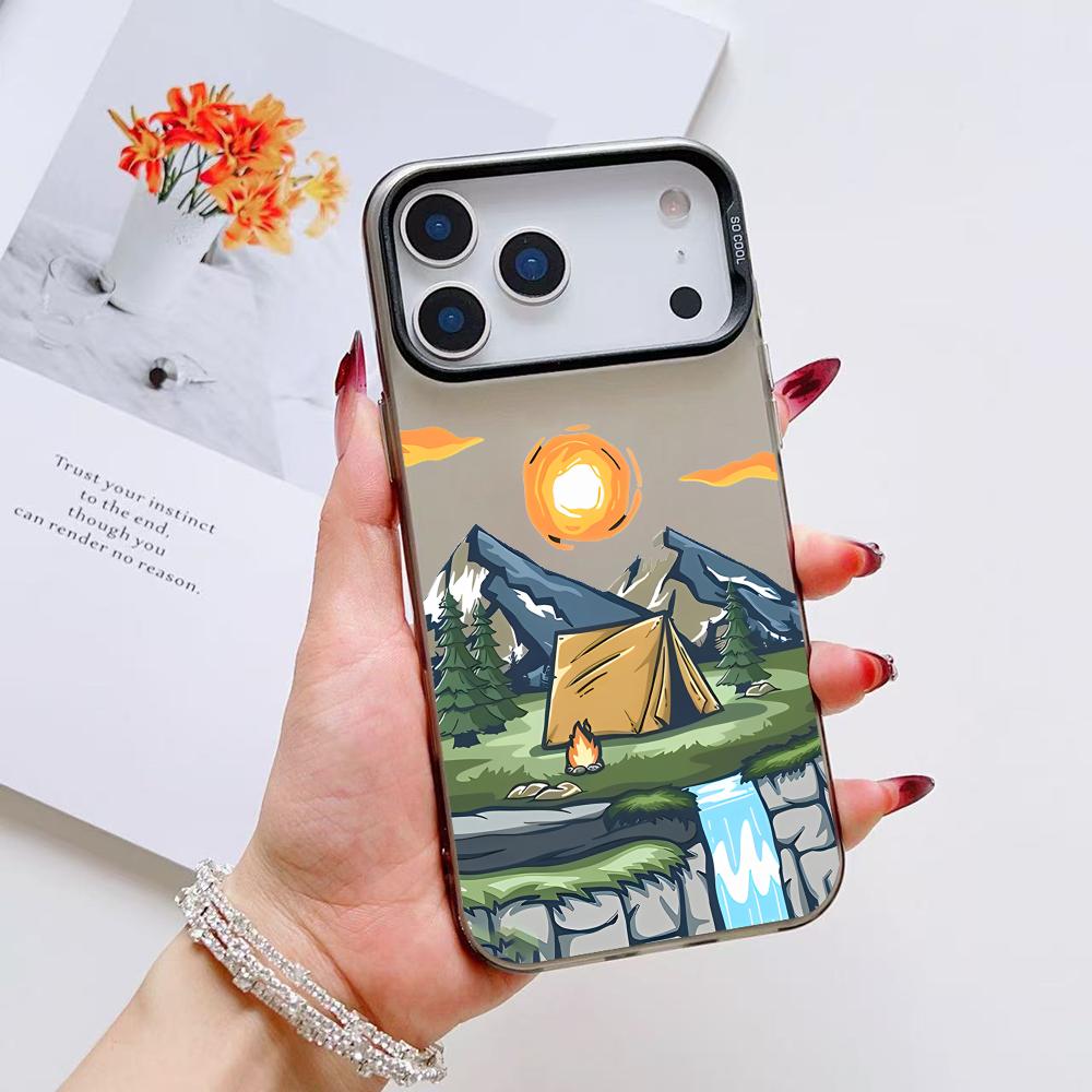 Чехол для телефона с горным граффити для iPhone 17 16 15 14 13 12 11 Pro Max Air Матовый Лазерный Аврора Ударопрочный Funda