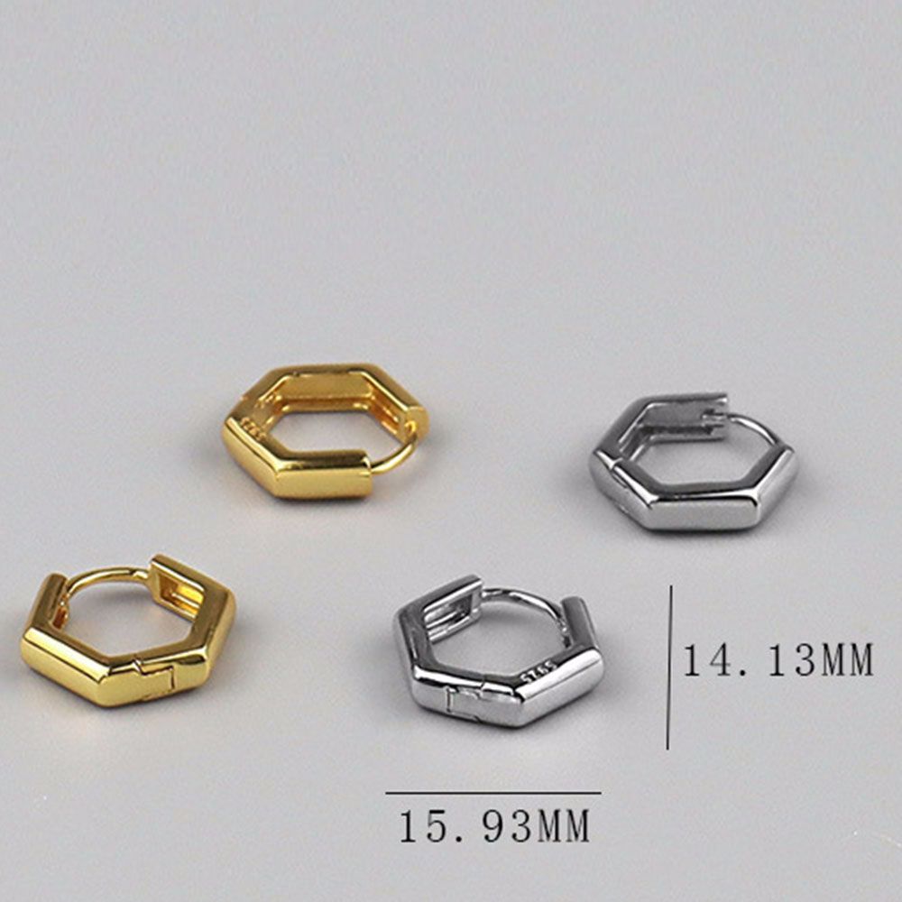 Gold Color Geometric Polygon Glossy Fashion Jewelry Square Earrings Ear Studs Hexagon Hoop Earrings