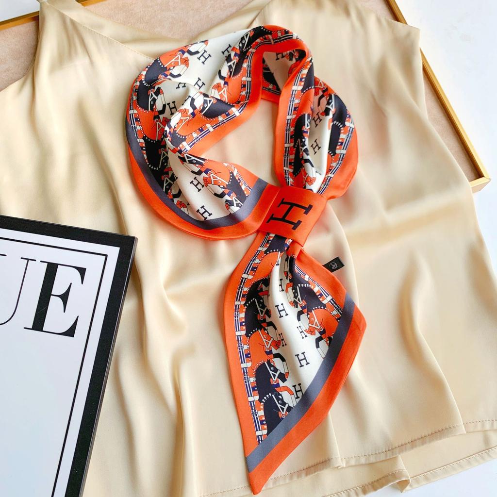 Длинный маленький шелковый шарф, высококачественная сумка для шарфа, универсальная подходящая к рубашке, шарф