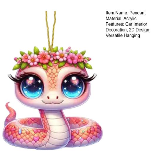 Yousheng Pink Flower Snake Pendant Acrylic Christmas Tree Hanging Car Decoration Funny Snake Lover Xmas Gift for Car Rearview Mirrors Windows Bags
