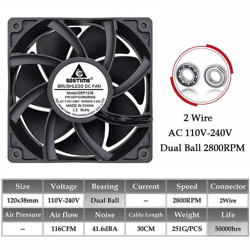 1Pcs Gdstime EC Axial Fan 60mm 80mm 90mm 120mm PC Dual Ball Brushless Fan Cooler AC 110V 120V 220V 230V 240V Computer Case Fan