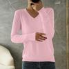 Women's Fashion Loose Knit Sweater Bottom Shirt V-Neck Pullover Long Sleeve Solid Color Top