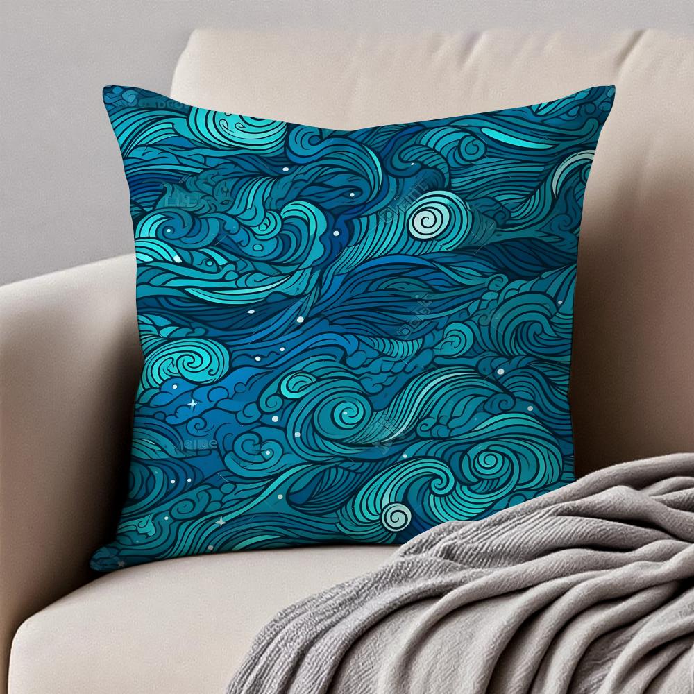 Elegant Chinese traditiona Wave Cliff Pattern Cushion Cover Pillowcase Antidustmite Invisible Zipper Short Plush Sofa Cushion