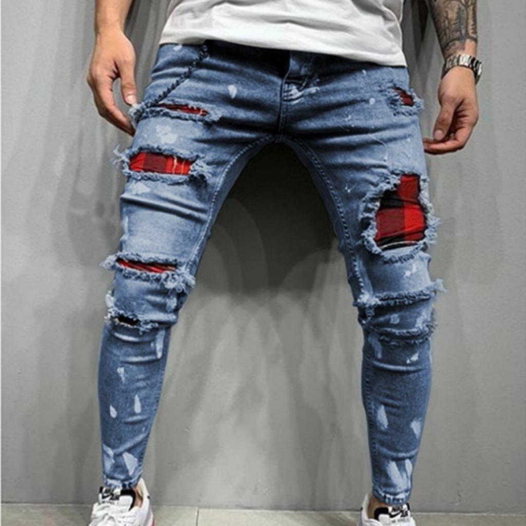 High-quality Men's Jeans Flinging Paint Broken Holes Fashion Popular Jeans Men's New Models