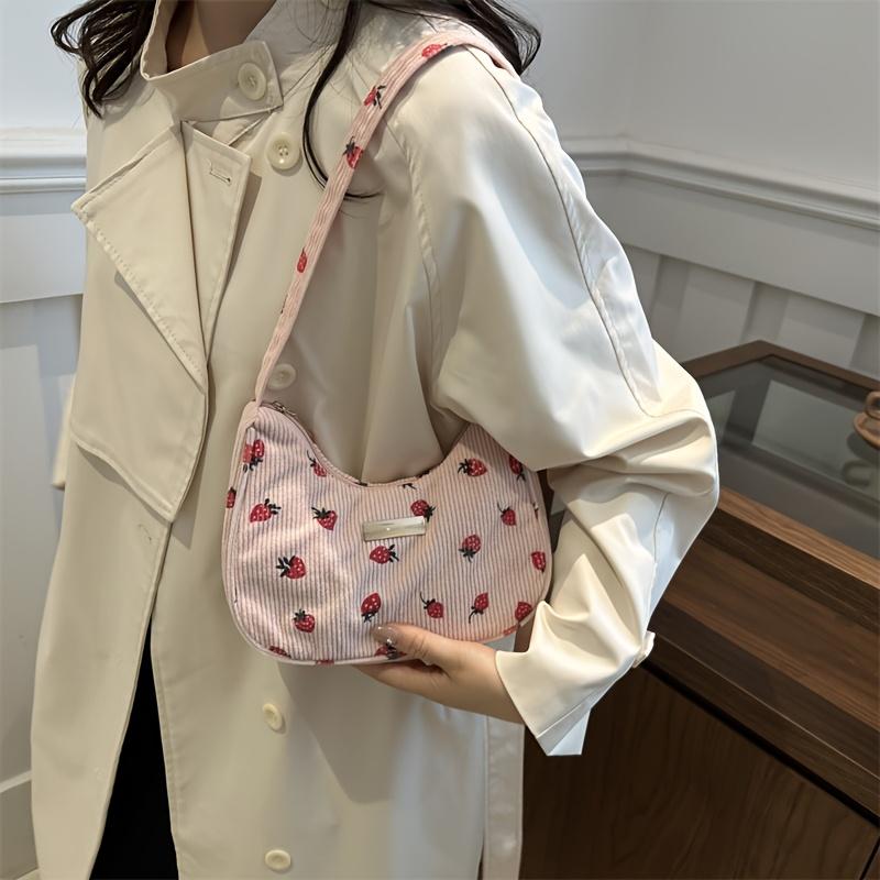 Женская модная сумка через плечо, Сумка с клубничным узором с фиксированным ремешком, Легкая, Застежка-молния