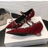 Fashion Retro Designer Red Bowknot Heel Women Shoes Fashion Pointed Toe Rivet Pumps Stripper Party Fotwear Female Wedges Mary Jane Shoes
