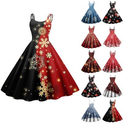 Женское модное рождественское печатное сексуальное коктейльное платье без бретелек в готическом стиле в стиле панк-винтаж