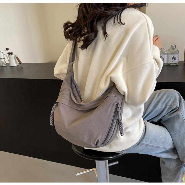 Женская однотонная большая вместительная сумка-мешок на молнии для отдыха и спорта, парусиновая сумка через плечо с регулируемым ремешком