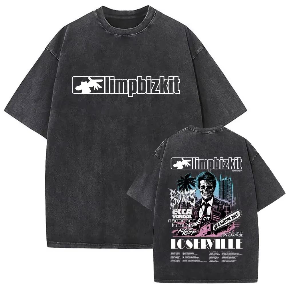 Выстиранная винтажная футболка с графикой Limp Bizkit для мужчин и женщин, хип-хоп, повседневная, оверсайз, с коротким рукавом, унисекс, уличная одежда