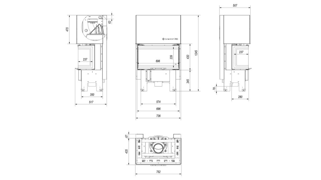 Steel fireplace KRATKI NBC 680/280 7 kW Ø 160 Lift-up self closing door