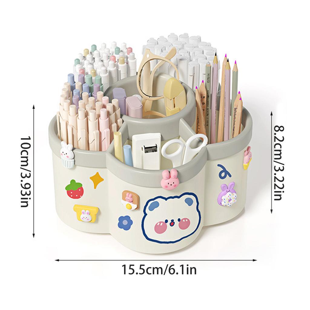 Desktop Rotating Stationery Pen Holder Large Capacity Storage Box Multifunctional Organizer Suitable for Cute Children Girls