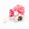 Osaka Choseido Flower Hair Cute and Chirimen Fabric Hair Ornament with Mizuhiki Elastic 8cm Pink X Clip, Large, Secure, Band, Approx. (Shikiga (Dark
