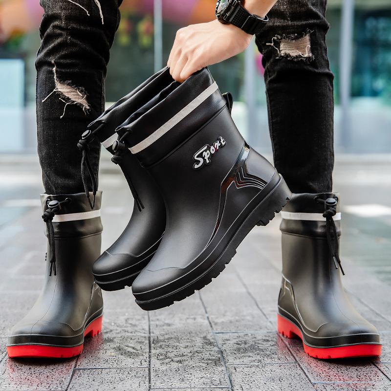 Men's Rain Shoes Short Non-slip Closed Rain Boots Velvet Water Boots Kitchen Work Water Shoes Short Rubber Shoes