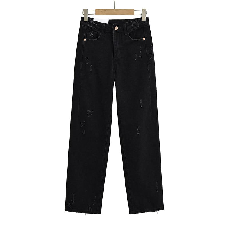 Модные повседневные женские свободные джинсы полной длины со средней талией, потертые мешковатые джинсы с широкими штанинами и рваными манжетами сзади