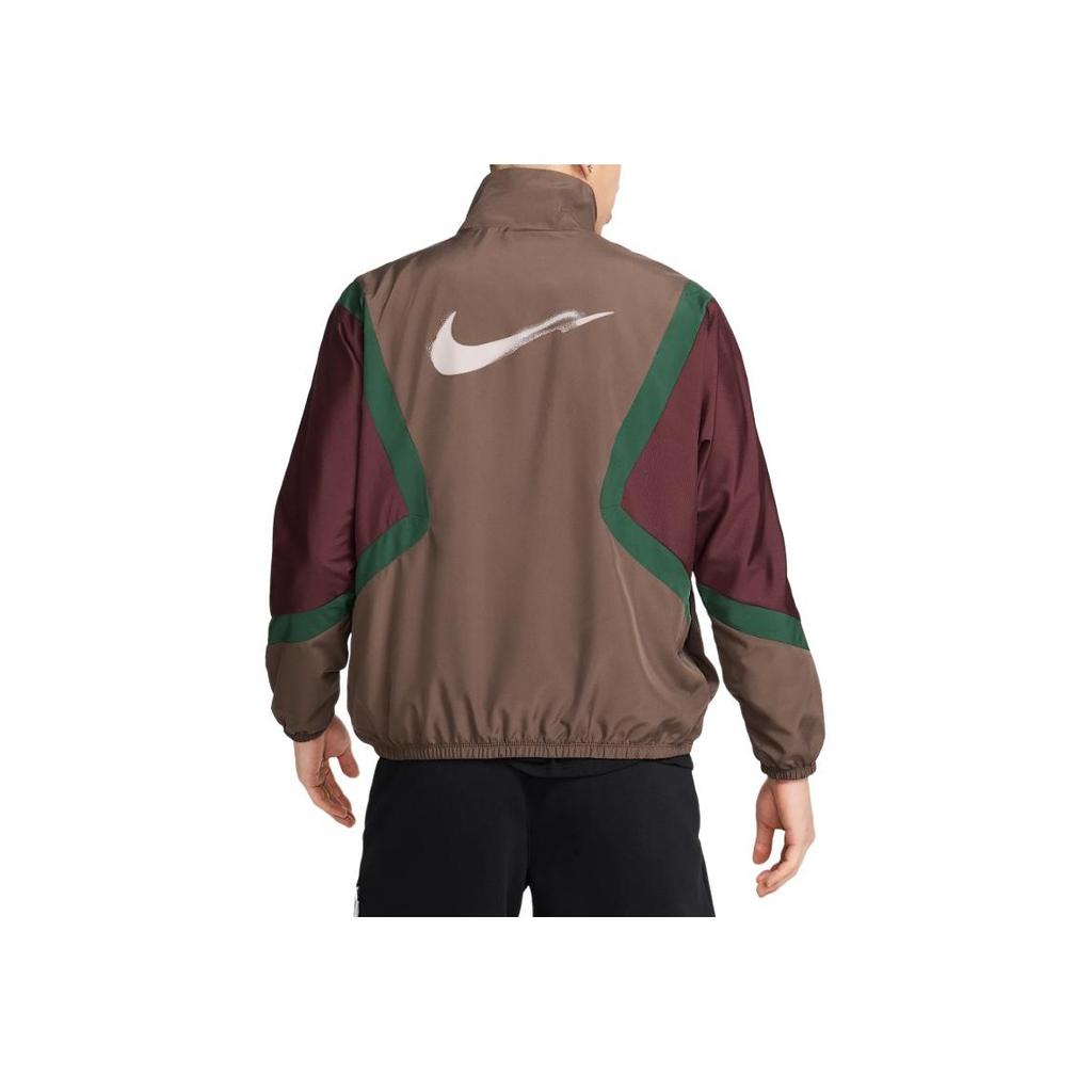Nike Color Block Brand Logo Stand Collar Zip Long Sleeve Loose Jacket Men jackets Brown HV4886-004