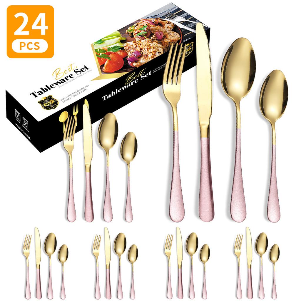 Stainless Steel Western Food Tableware Set Steak Knife, Fork and Spoon Spoon 24 Pieces Knife, Fork and Spoon Gift Set