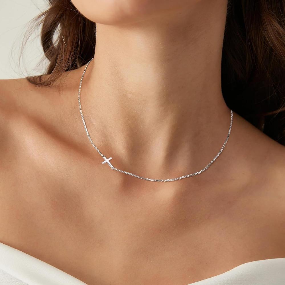 Women's cross necklace, small and delicate cross pendant collarbone chain