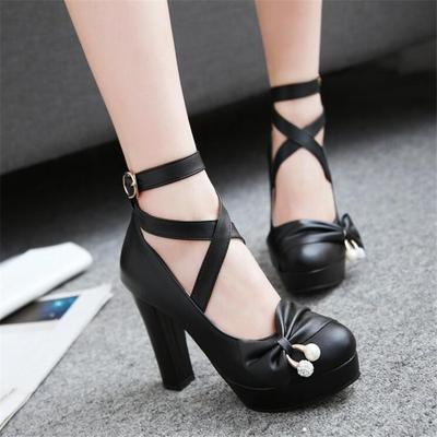 Женские туфли на высоком каблуке, платформа, милый бантик, туфли принцессы Мэри Джейн, лолита, для девочек, свадебная вечеринка, туфли на высоком каблуке 10 см, большой размер 32-43