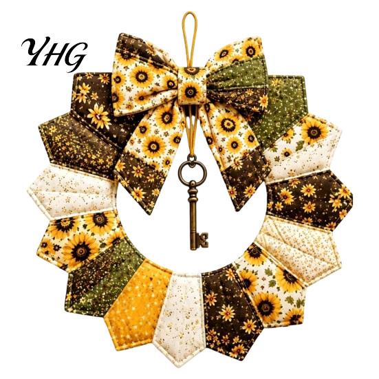 Decorative Bows And Bells Set DIY Patchwork Garland Crafting Kit, Retro Floral Fabric with Handmade Door Hanging Decor Simulated Flowers, Pastoral