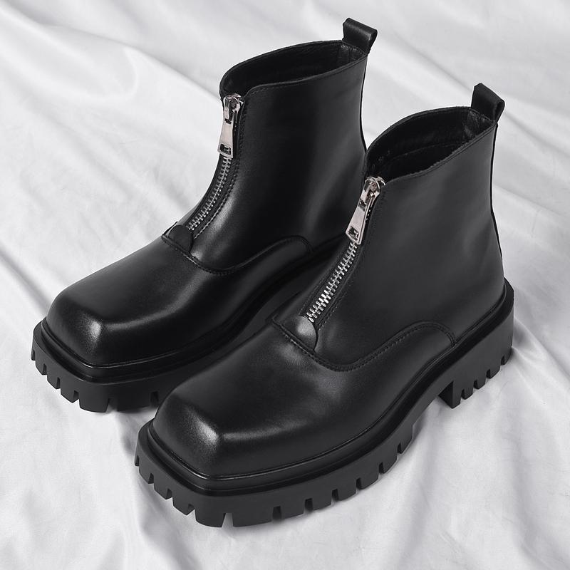 Британский стиль мужские высокие уличные водонепроницаемые ботинки модные повседневные кожаные короткие ботинки с толстой подошвой высококачественные ботинки с круглым носком