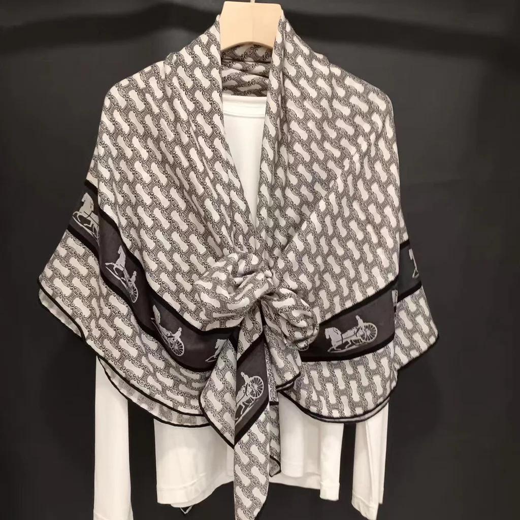 130 СМ Шарф из шелковой шерсти женский большой квадратный шарф шелковый шарф новый кашемировый универсальный платок тонкий