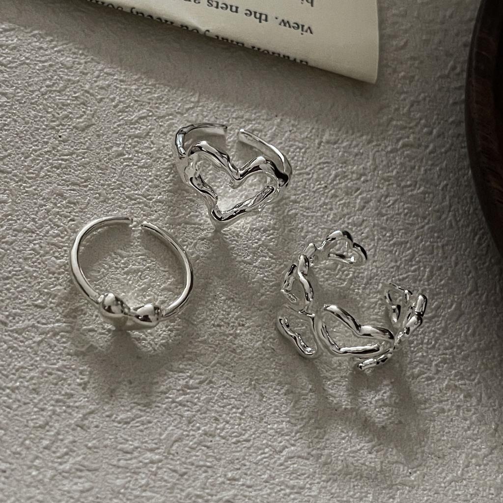 925 Sterling Silver Rings for Women Couple Minimalist Handmade Simple Hollow Heart Ring Party Jewelry Gift Prevent Allergy